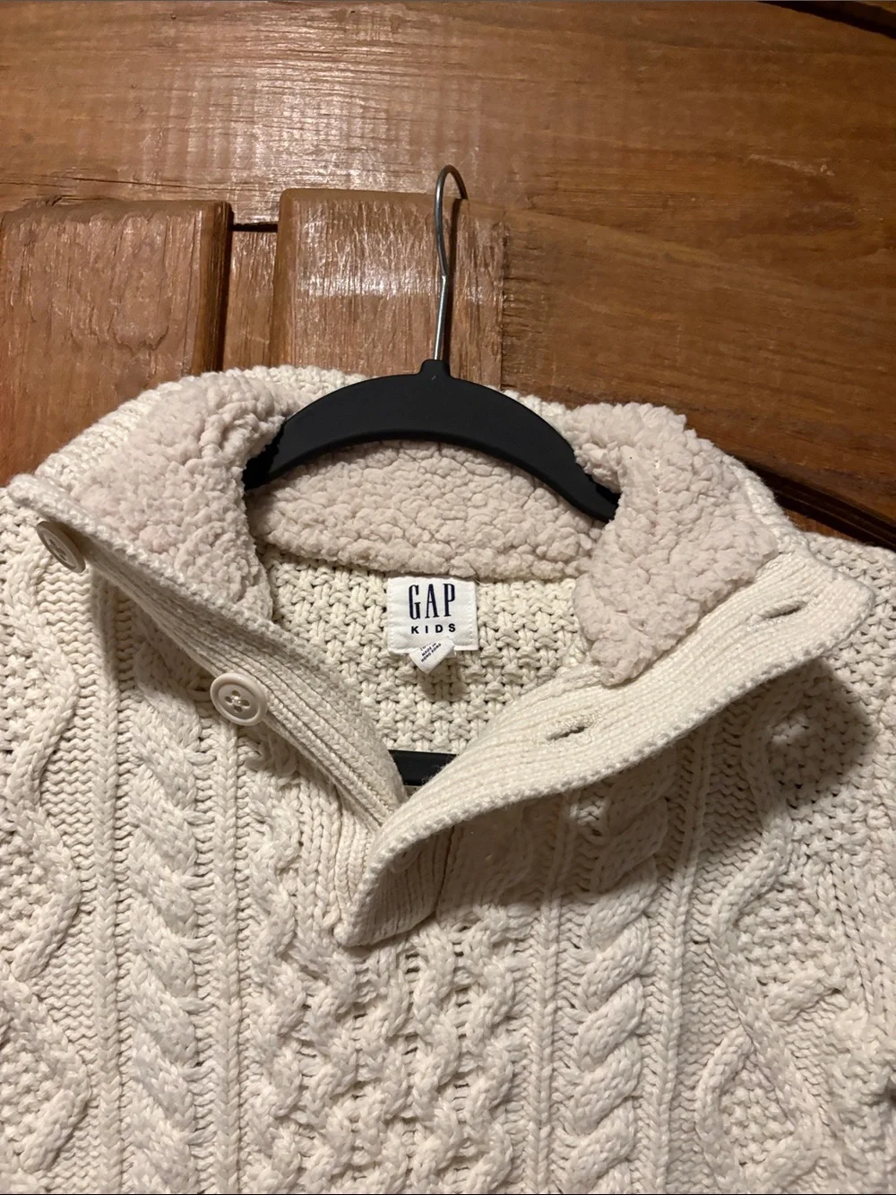 GAP Cream Cable Knit Button Mock-Neck Sweater